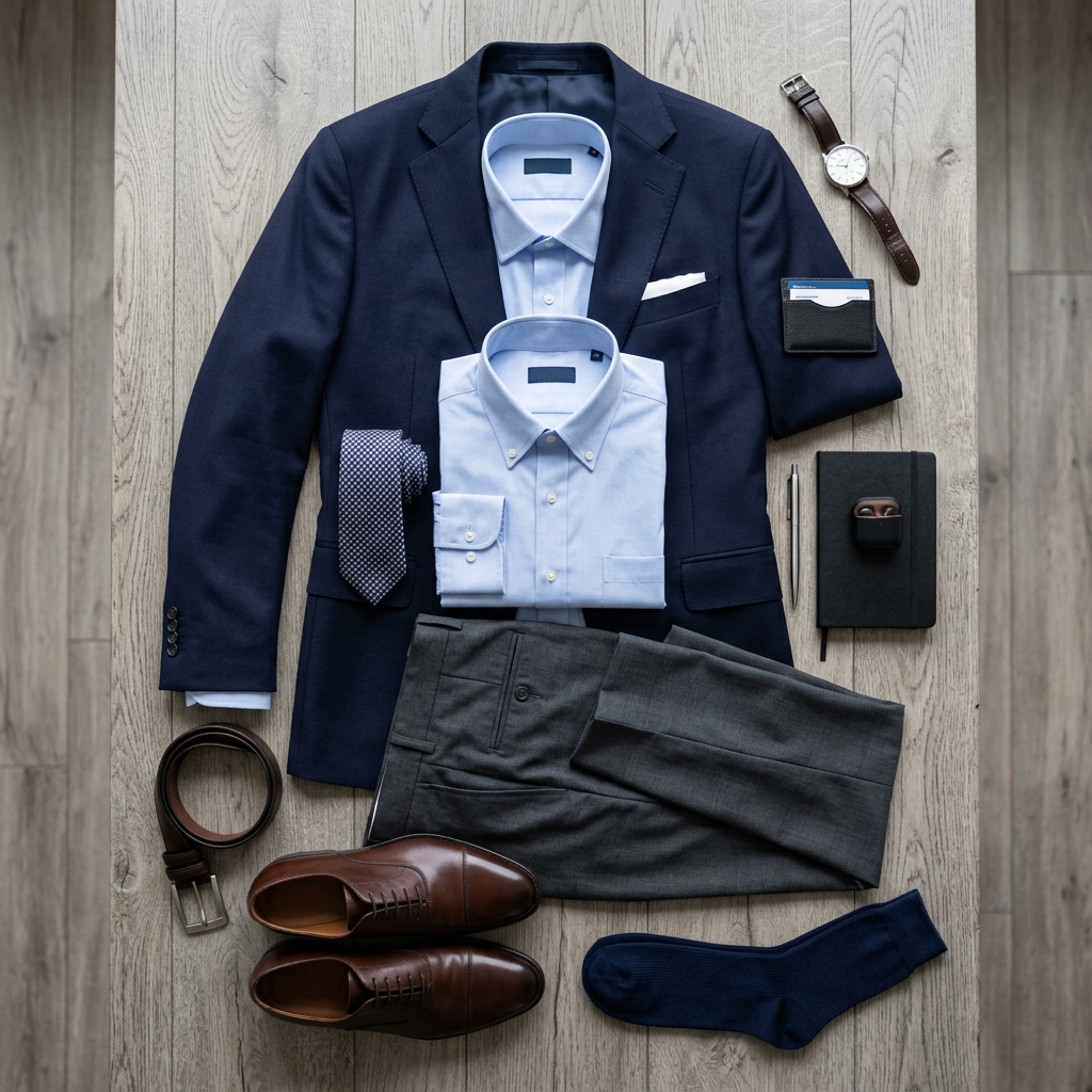 A flat lay photo of professional business attire