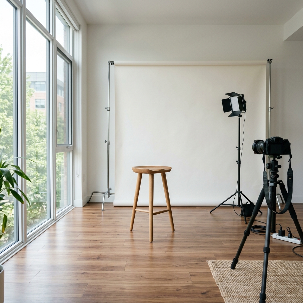 A bright modern room setup with soft indirect window light