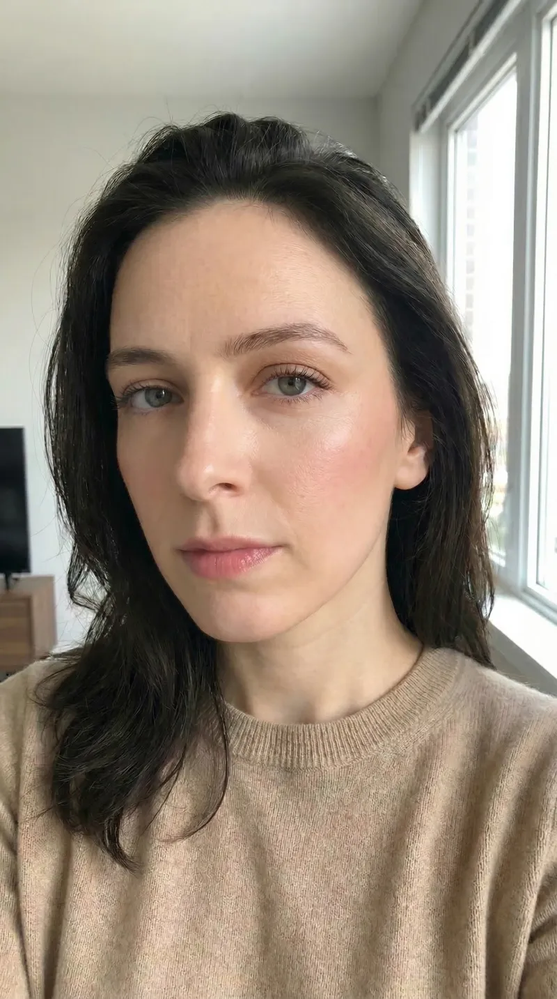Polished portrait with enhanced lighting and skin after AI auto retouching